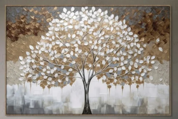 Quadro decorativo Pintura em Tela feito a mão Árvore em relevos