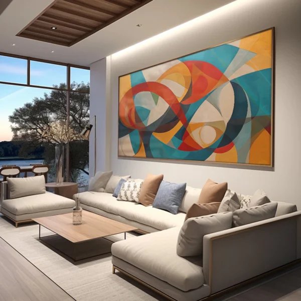 Quadro Decorativo Mosaico Linhas e Círculos Hall da Luxo Sala Quarto Casa Decoração 4k